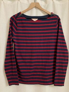 Brooks Brothers Red Fleece Navy Striped Long Sleeve Boatneck Nautical Top Medium